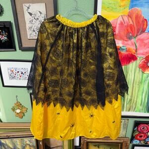 Halloween Skirt Women Size M Yellow Satin Black Spiderweb Overlay Gothic Costume